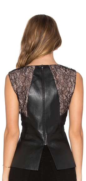 NWOT BCBGMaxAzria Laine - Lace Faux Leather Top - Picture 3 of 8